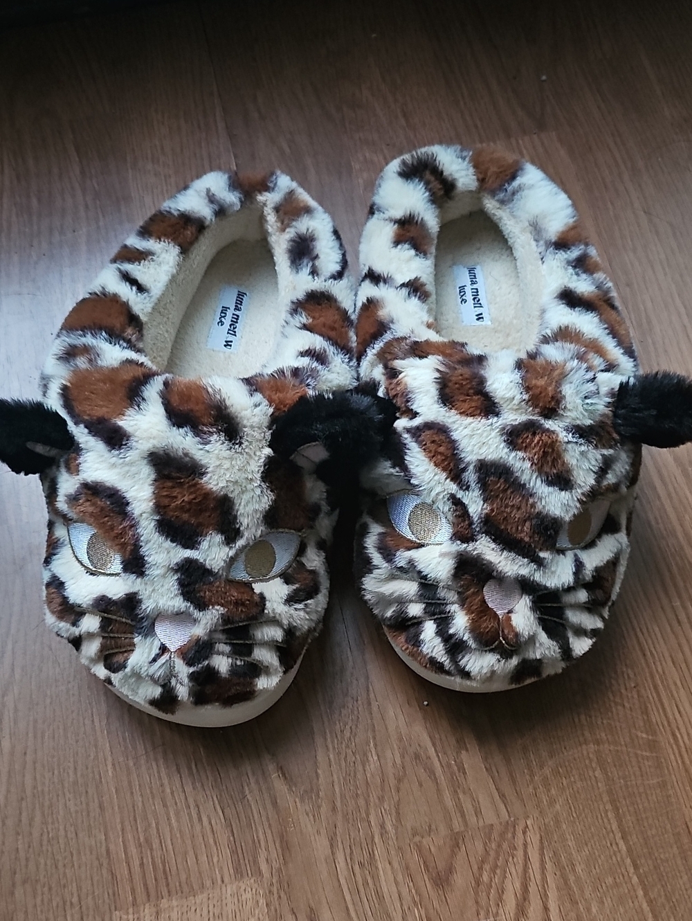 Luna Mello Luxe Memory Foam 3D Leopard Cat Slide Slip-on Slippers Womens 8-9